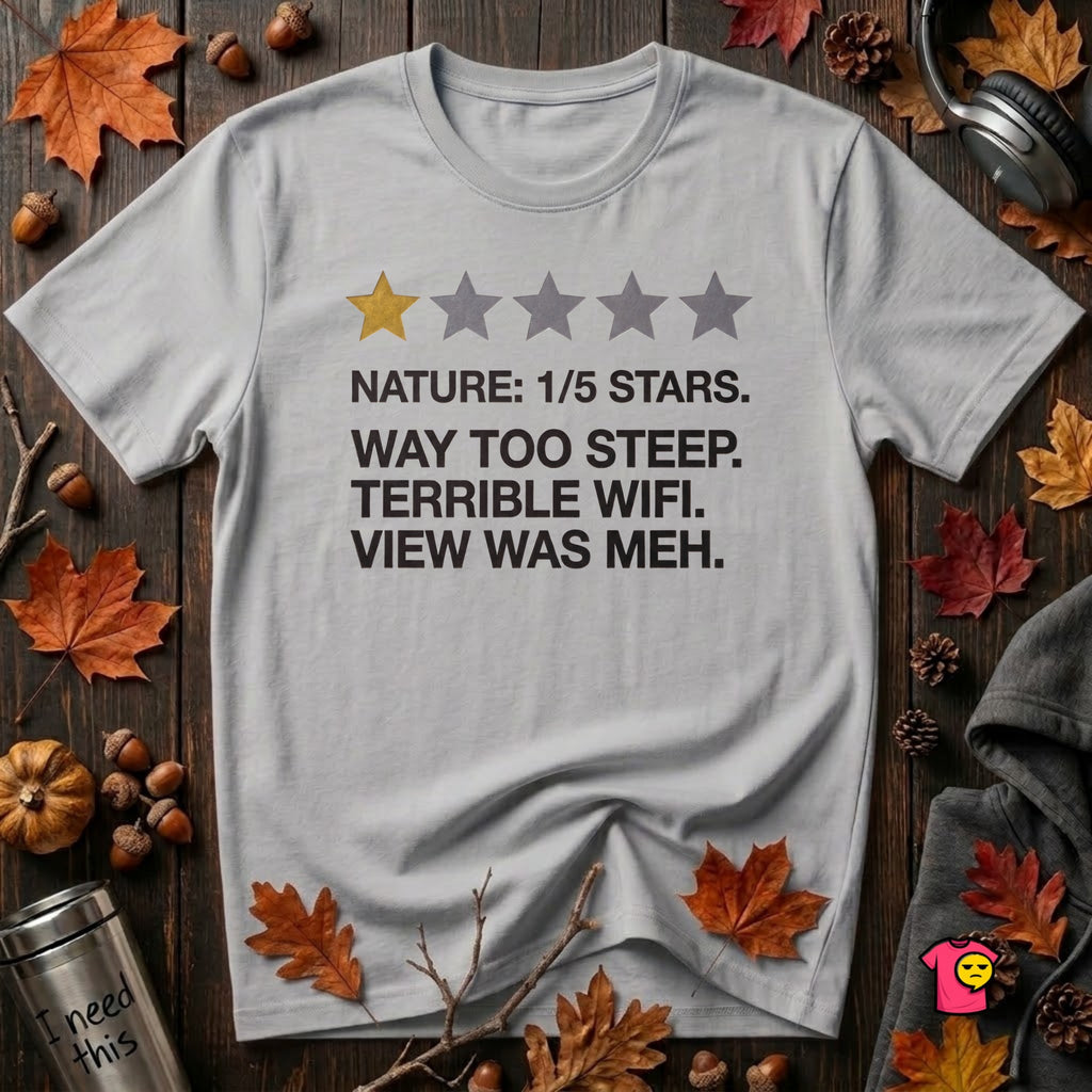 Nature's Disappointment sarcastic graphic t-shirt in Solid Athletic Gray by Snarky Sarks